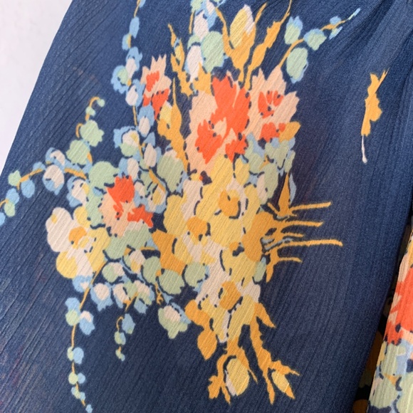 Chaps Peasant Blouse 2X Blue Floral Sheer Bell Sleeve Cottage Core Boho - Picture 5 of 11